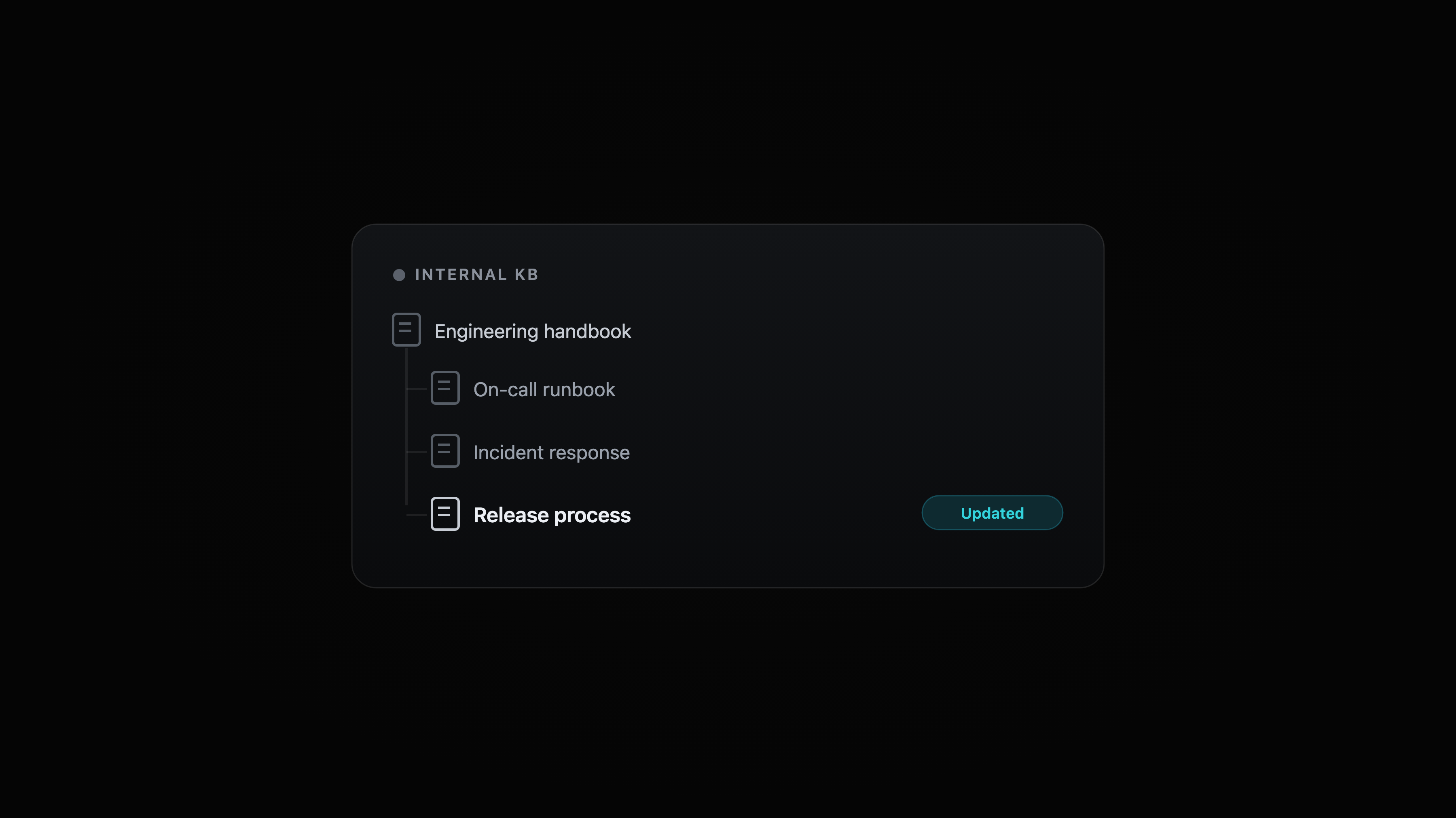 An internal knowledge base article list with a recently updated article highlighted